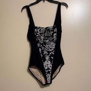 Eddie Bauer Black and White Floral One Piece Swimsuit